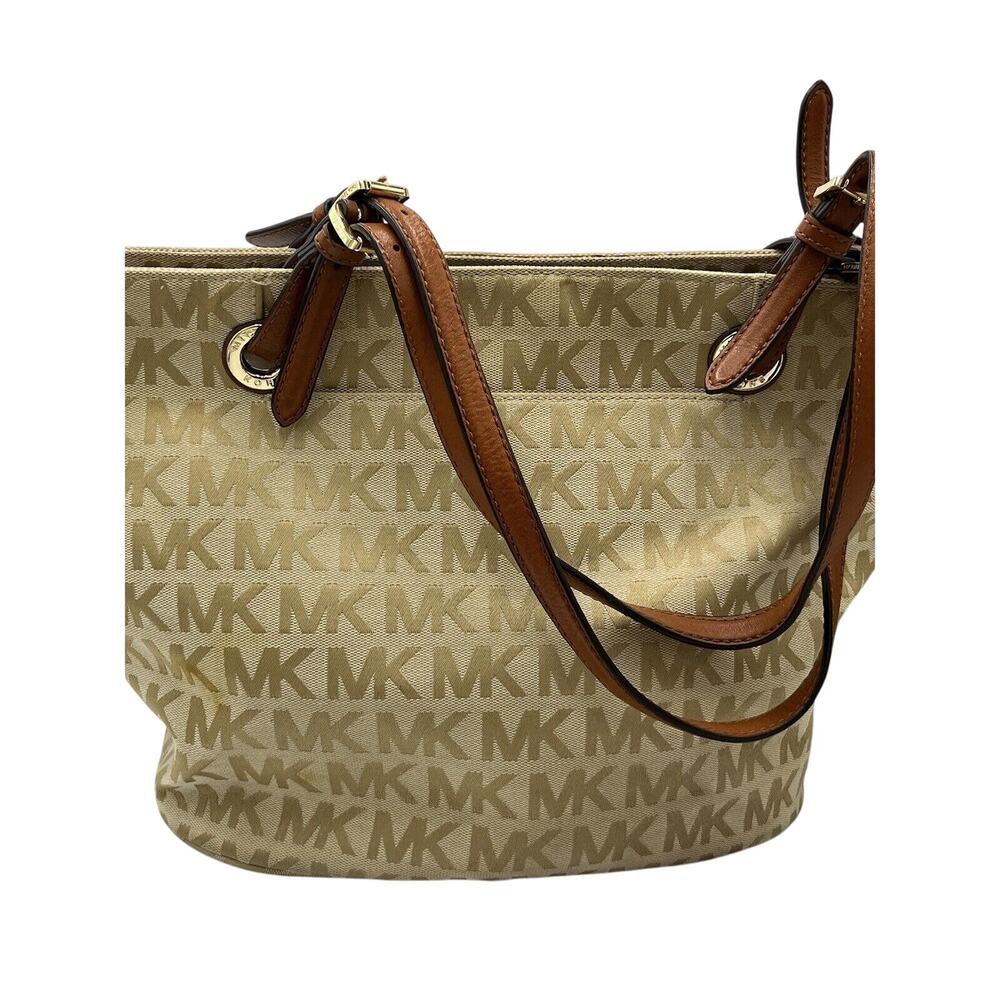 Michael Kors Authenticated Jet Set Canvas Leather 38t2xttt2j Beige Brown Tote